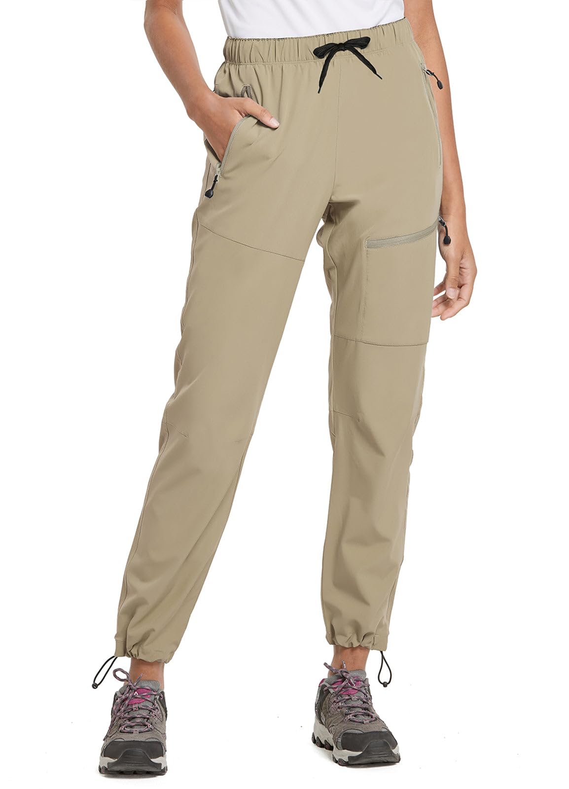 BALEAF Women's Petite Hiking Pants Lightweight Quick Dry Water Resistant Cargo Pants 27'' Inseam for All Seasons Suntan Size S