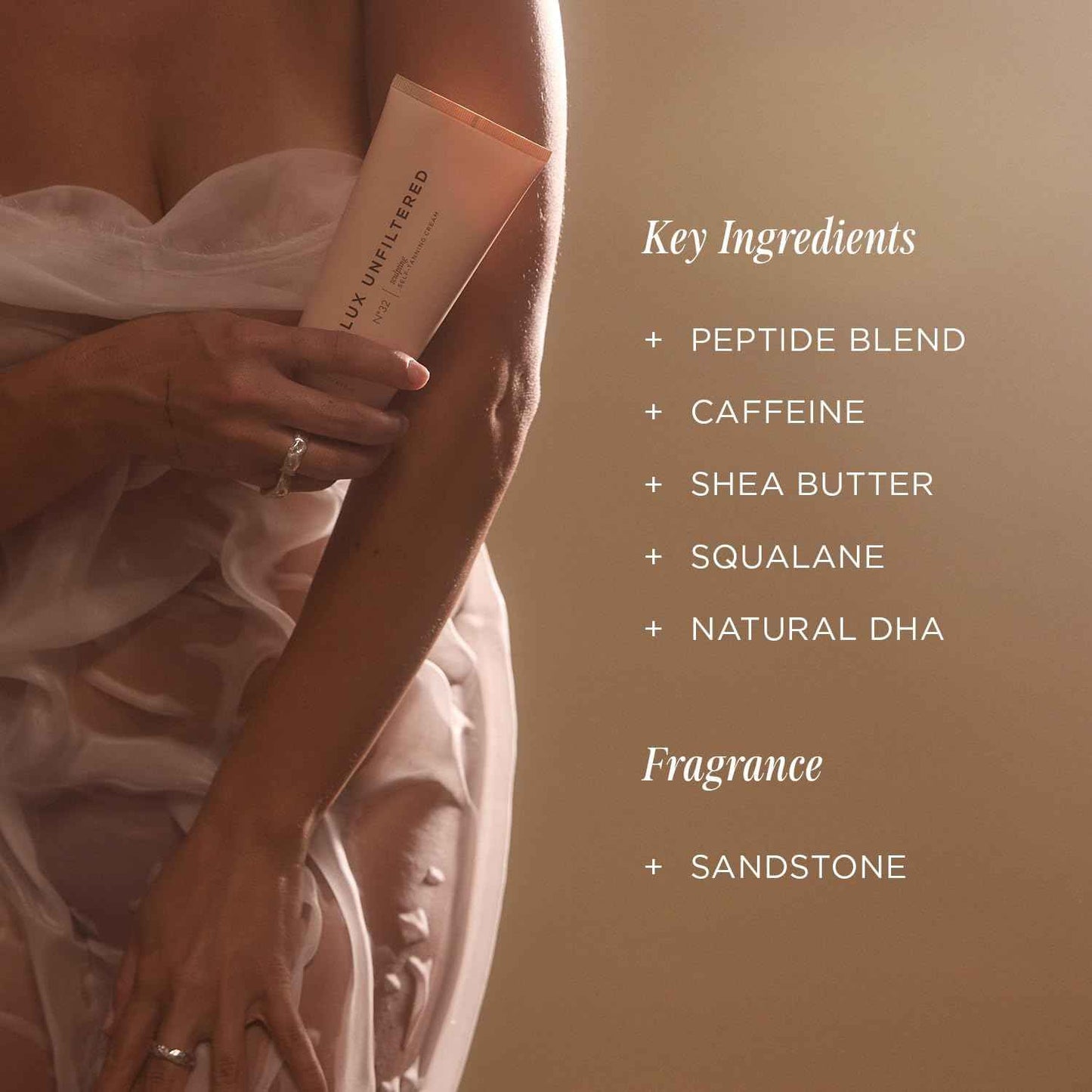 + Lux Unfiltered N°32 Body Sculpting Gradual Tanning Lotion - Self Tanner Firming Body Lotion with Peptides and Caffeine - Firms & Tones Skin - Vegan & Cruelty-Free Sunless Tanner - Sandstone