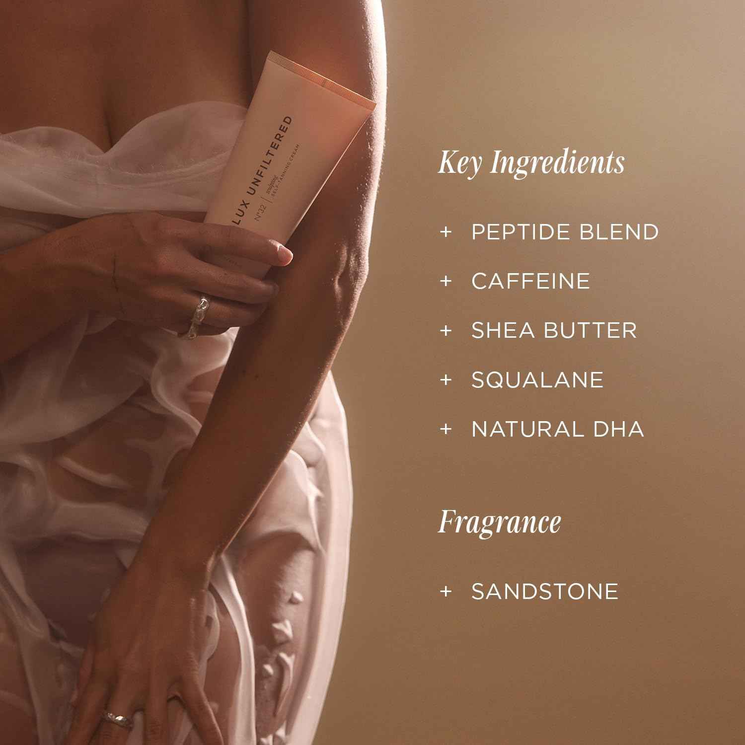 + Lux Unfiltered N°32 Body Sculpting Gradual Tanning Lotion - Self Tanner Firming Body Lotion with Peptides and Caffeine - Firms & Tones Skin - Vegan & Cruelty-Free Sunless Tanner - Sandstone