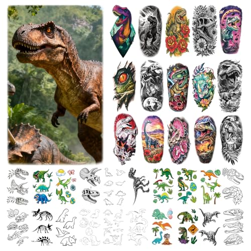 Dinosaur Tattoos for Kids,77 Sheets Dinosaur Tattoo Stickers,Temporary Tattoos for Kids Realistic Waterproof,Fun Body Art Party Supplies
