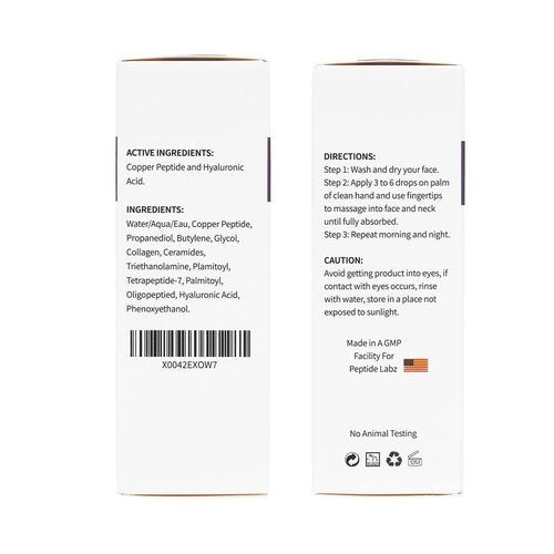 Copper Peptide Serum for Face - Anti Wrinkle - Hyaluronic Acid - Raw Aloe - Increase Collagen - 1oz/30ml - Anti Aging for Skin