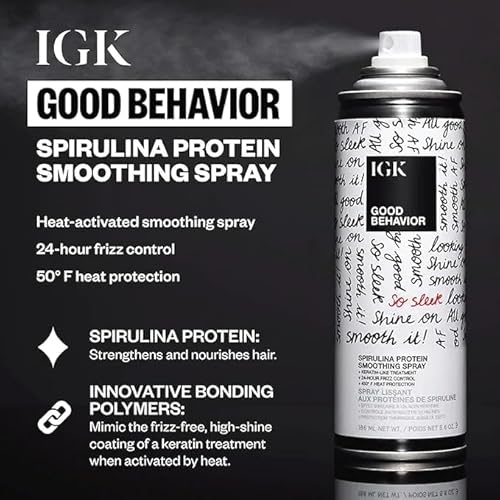 IGK Hair Treatment Full Size Set | Antisocial Dry Hair Mask + Good Behavior Spirulina Spray | Overnight Bond-Building + Keratin Like Smoothing Spray | Set of 2 - New and Improved Scent