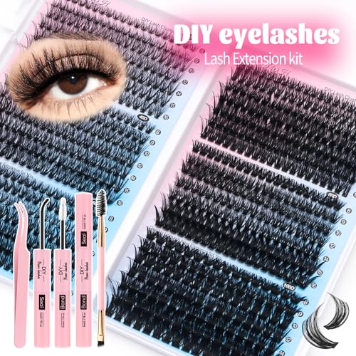 Cluster Lash Extensions Kit 812Pcs - 6 Styles 8-16mm with Glue