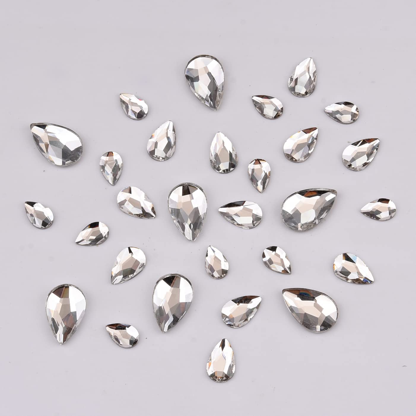 Tisslan 100pcs 3 Size Big and Small Pear Shape Crystal Clear Flatback Foiled Gem Rhinestones for Nail Technician Crafts Clothes DIY Decoration Accessories