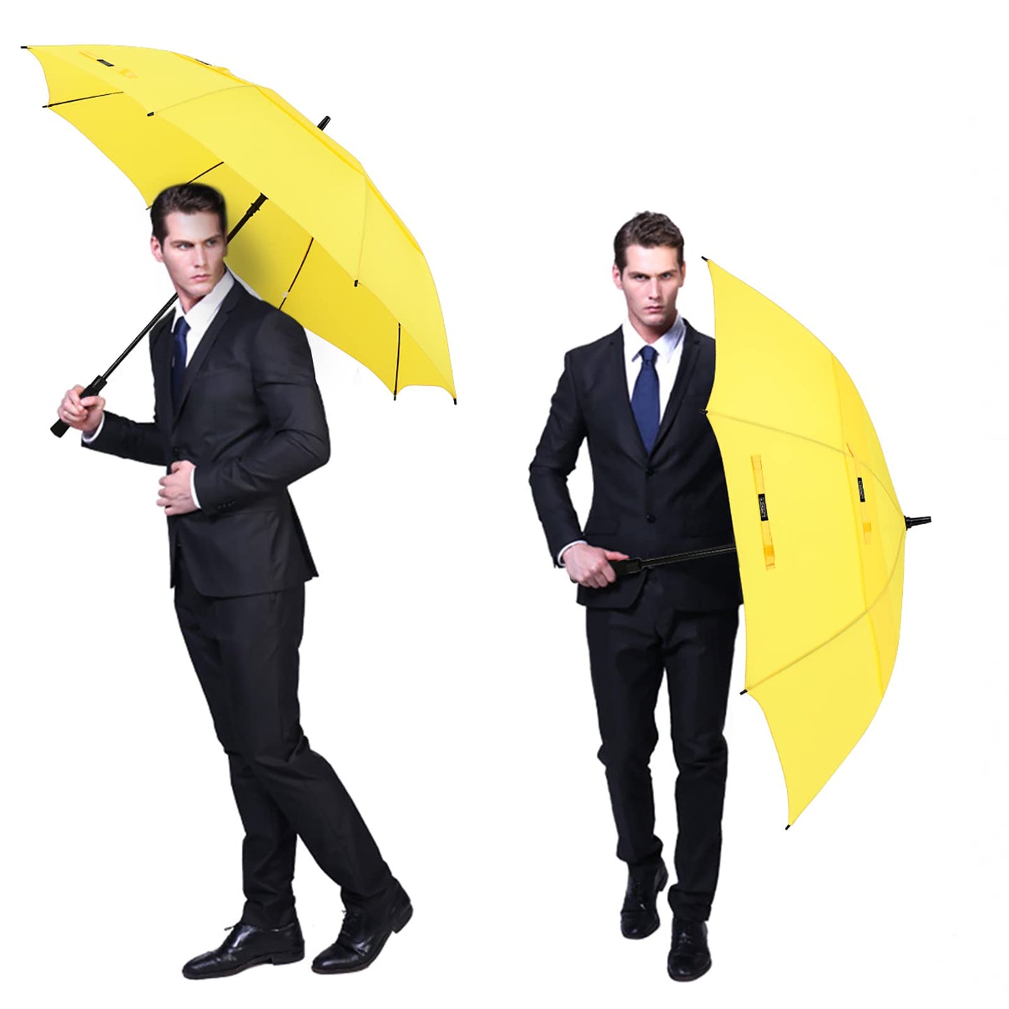 G4Free 62 Inch Automatic Open Golf Umbrella Extra Large Oversize Double Canopy Vented Windproof Waterproof Stick Umbrellas(Yellow)