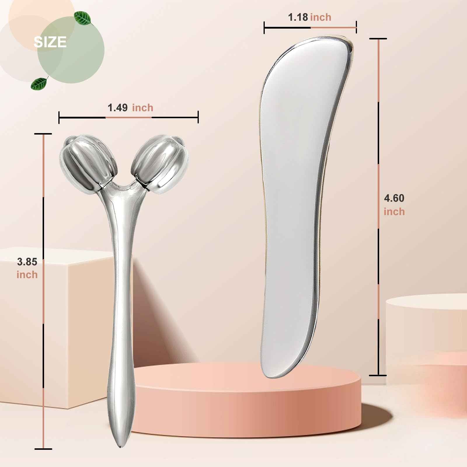 Hysotok Face & Body Massager - Stainless Steel Guasha Set for Wrinkle Reduction, Chin Lift & Skin Tightening (Silver)
