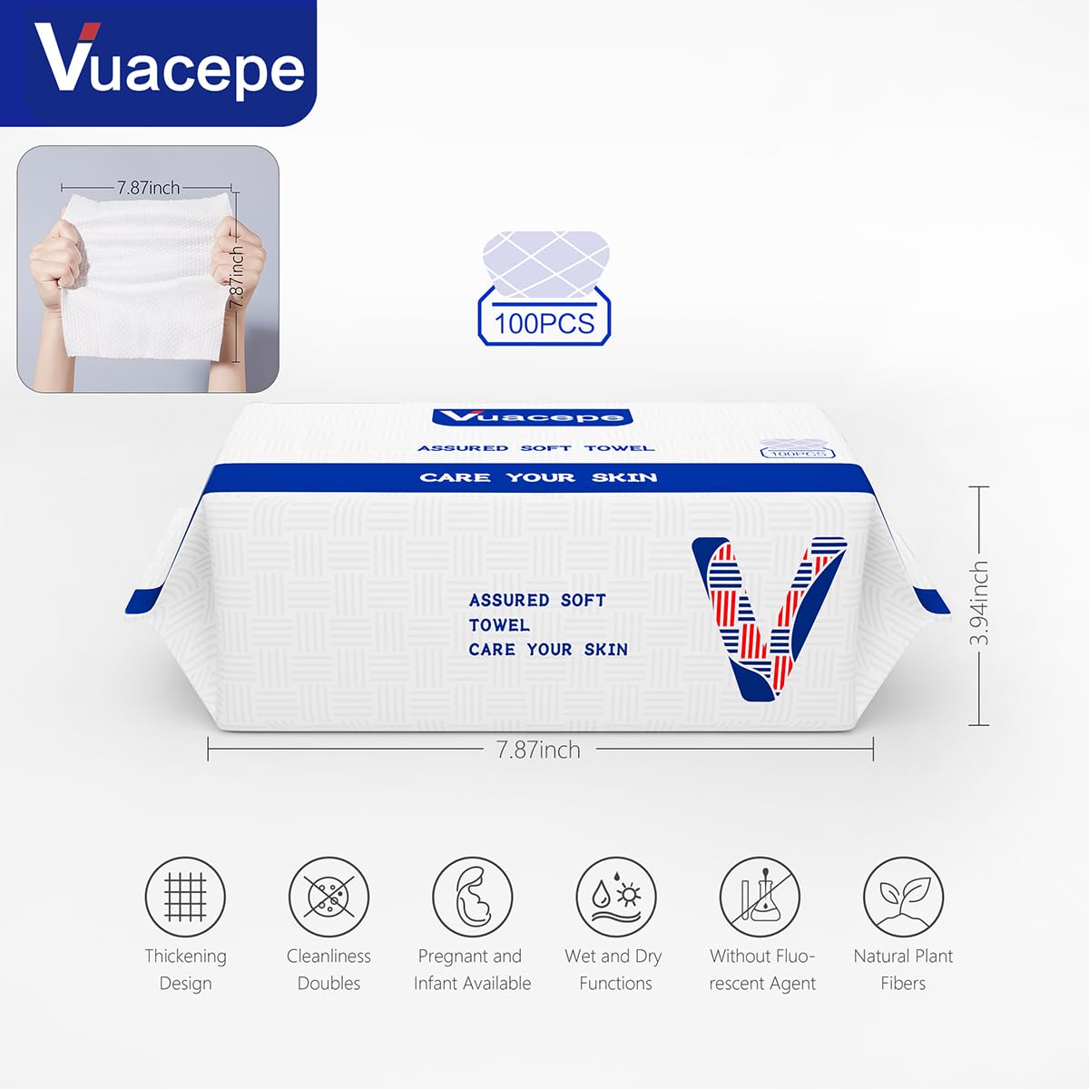 Vuacepe Disposable Face Towel Clean Face Towels, Cotton Makeup Remover Face Dry Wipes for Facial Cleansing, Facial Cloths Towelettes, Soft Face Towels for Skin Care, Facial Tissue for Travel 300 Count