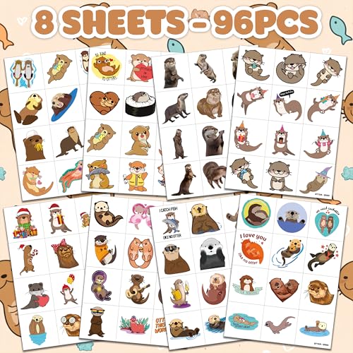 96 PCS Otter Temporary Tattoos - Pre-cut Party Favors