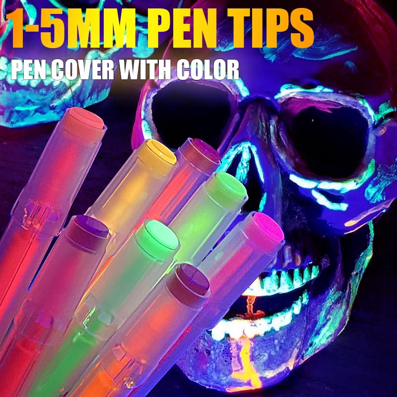 12-Color UV Glow Body Paint Marker Set - Washable Neon Makeup