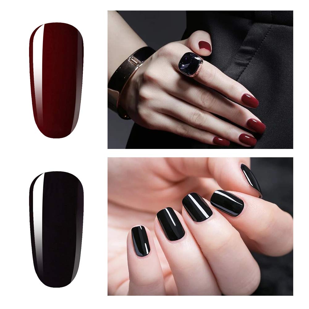 Vishine 2 Colors 15ml Nail Gel Polish Set Black Dark Red Wine Color Soak Off UV LED Varnish Long Lasting Nail Art Classic Collection