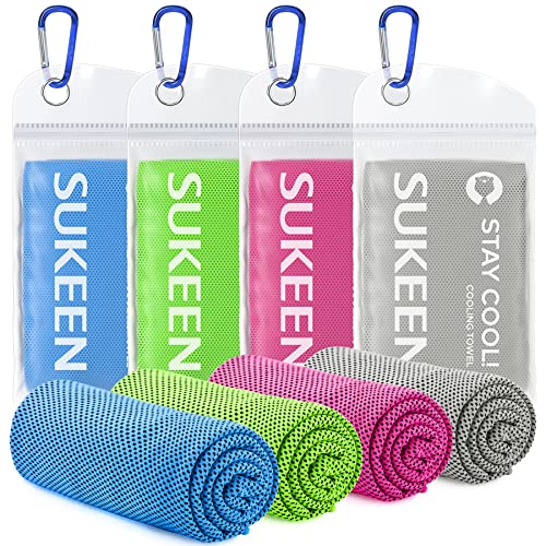 Sukeen [4 Pack] Cooling Towel (40"x12"),Ice Towel,Soft Breathable Chilly Towel,Microfiber Towel for Yoga,Sport,Running,Gym,Workout,Camping,Fitness,Workout & More Activities