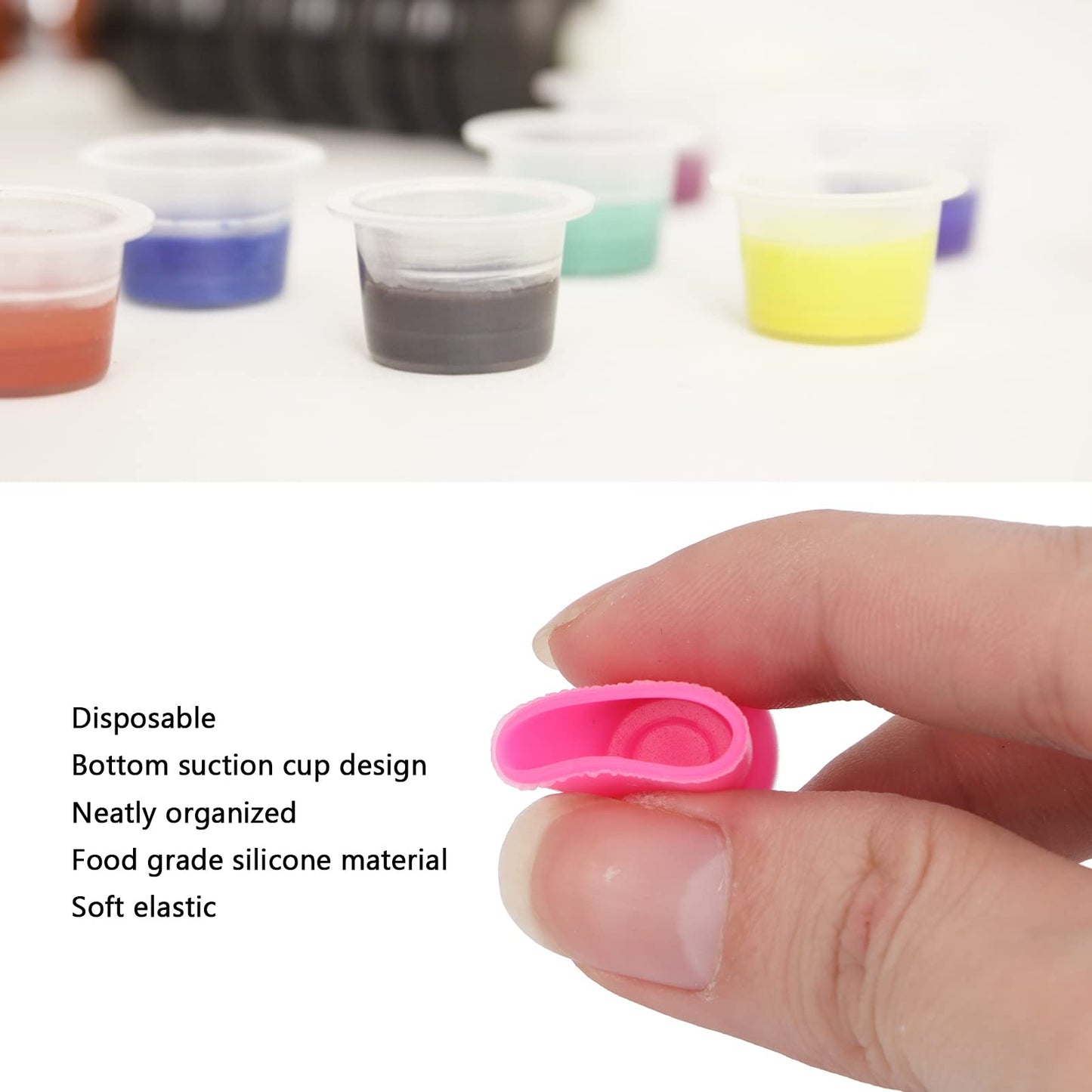 300Pcs Ink Cups Ink Cup Disposable Silicone Pigment Cup Eyebrow Lip Color Pigment Cup Mixed 300PCS Disposable Pigment Ink in 12mm Cups
