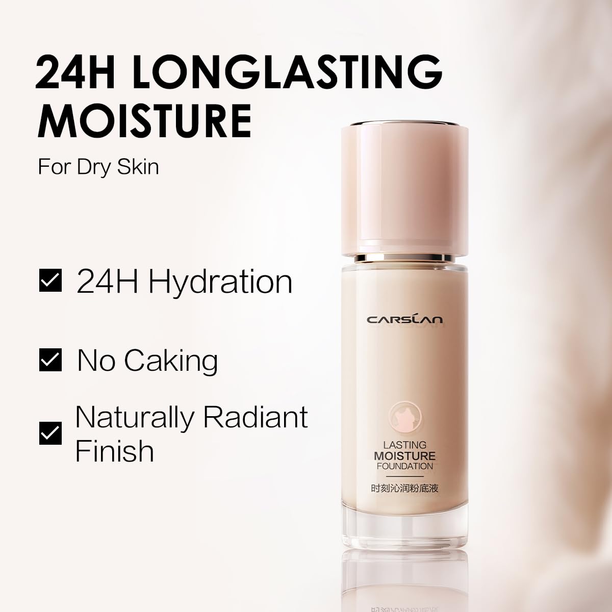 CARSLAN Lasting Cover Foundation, 24H Longlasting Full Coverage Matte Finish Face Makeup, Poreless, Lightweight, Waterproof, Oil Free Liquid Foundation, W02