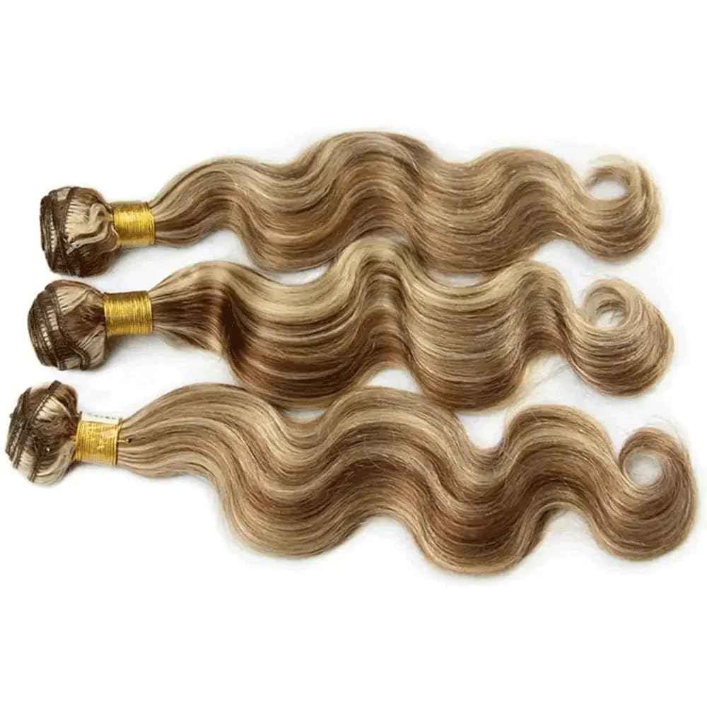 P4613 Bundle Highlight Body Wave Human Hair Bundles 613 Ombre 3 Bundles 20 20 20 Inch Two Tone Chocolate Brown Mixed With Blonde Body Wave Bundle Hair Weave