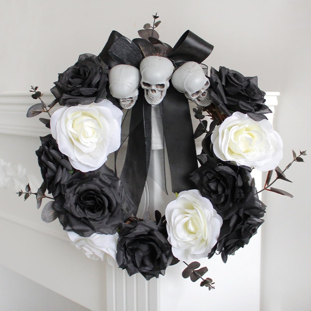 lqzb Ghost Halloween Wreath with Skull Pendant for Haunted House Decor-Outdoor&Scary Parties