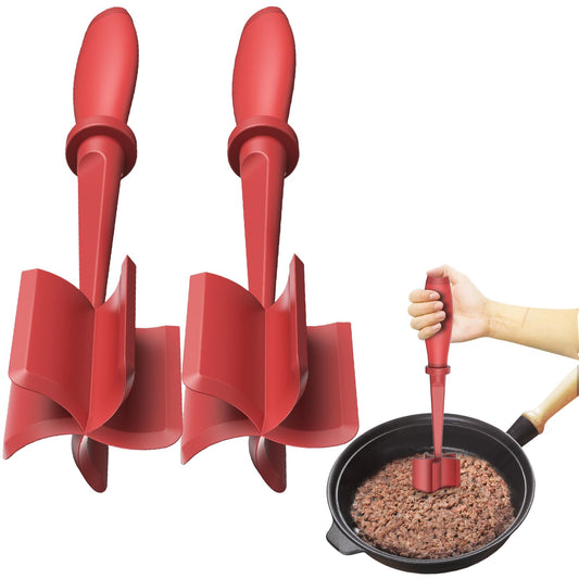 2Pack Meat Chopper, Heat Resistant Meat Masher for Hamburger Meat, Ground Beef Smasher, Nylon Hamburger Chopper Utensil, Meat Ground, Non Stick Mix Chopper Mix and Chop, Meat Masher Tool Gift（Red）