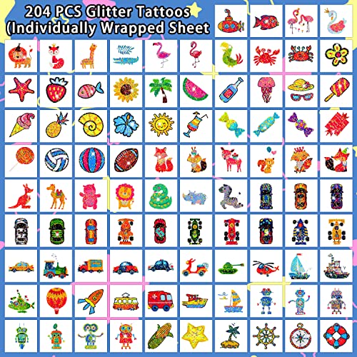 Partywind 204 Glitter Temporary Tattoos for Kids Party Favors