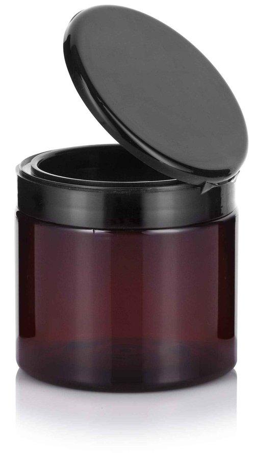 (12 Pack) 16 oz Amber PET Plastic Refillable Jar with Black Flip Top Cap