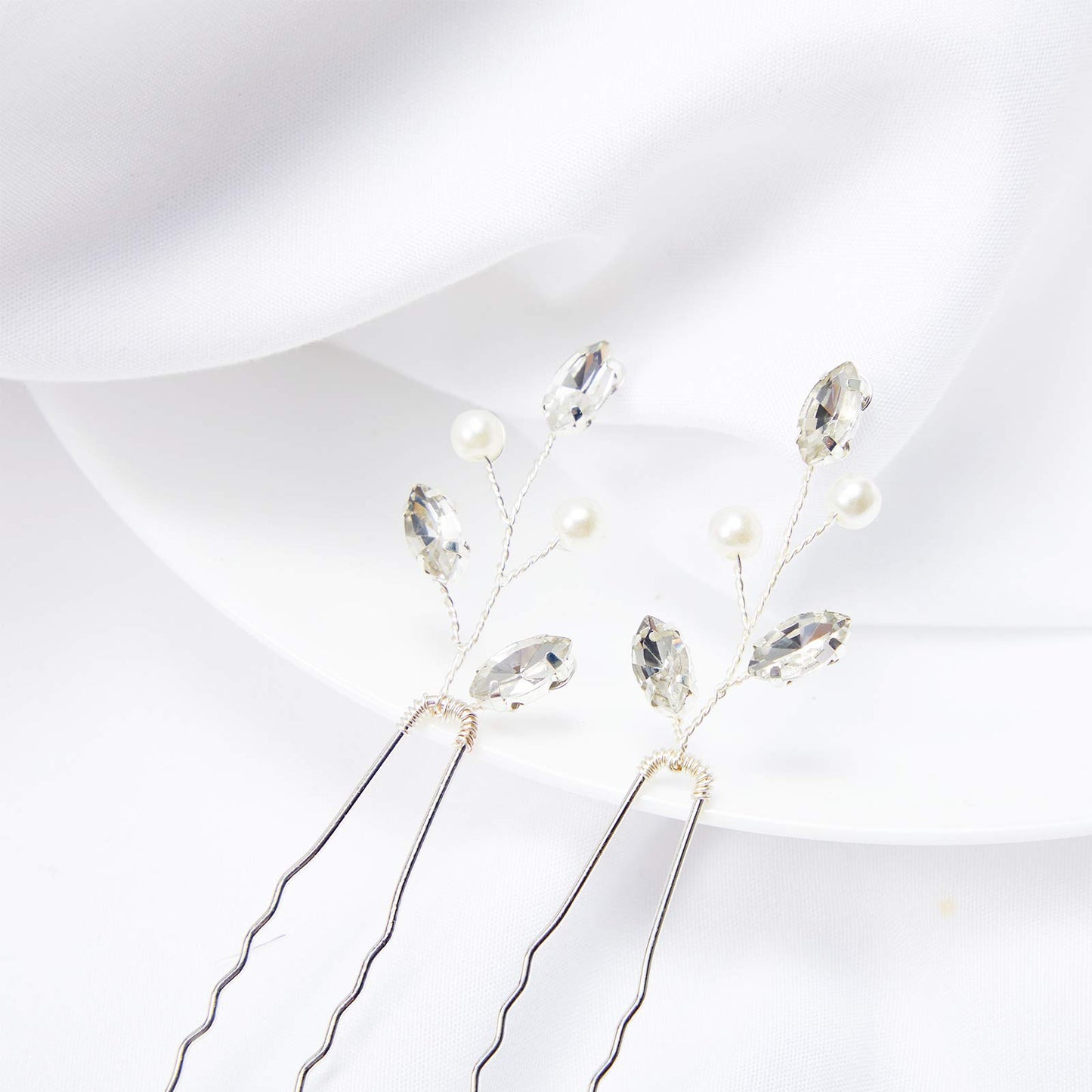 6 Pieces Pearl Crystal Bridal Hair Pins Rhinestone Flower Wedding Hair Piece Vintage Hair Accessory Party Hair Pins for Bride, Bridesmaids, Flower Girls (Silver)