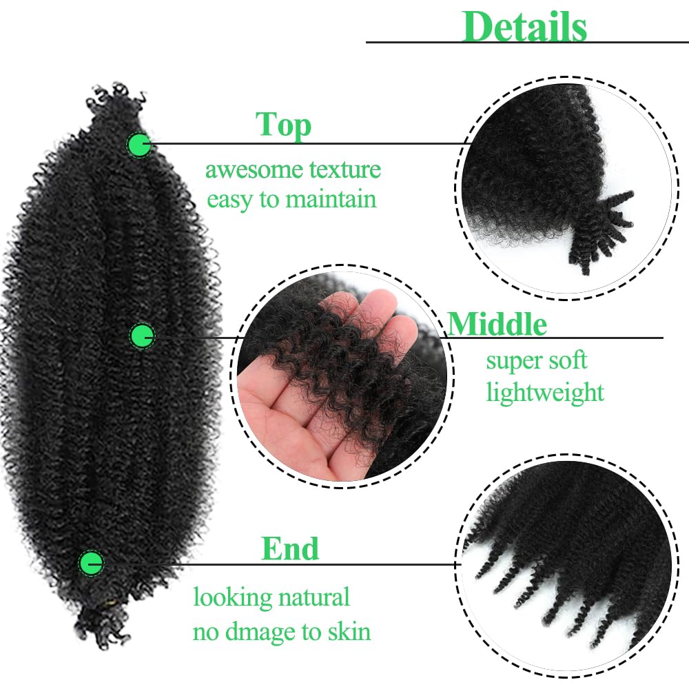 Viovian 8 Packs Springy Afro Twist Hair 24 Inch Kinky Marley Twist Braiding Hair Pre-Separated Springy Twist Hair Wrapping Hair for Soft Locs Hair Extensions for Women (1B#)