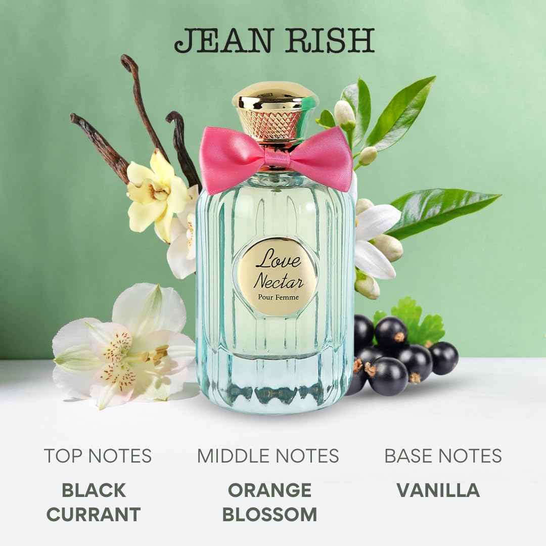 Jean Rish Love Nectar Eau De Parfum for Women (3.4 Fl Oz / 100ml) with Black Currant, Jasmine & Vanilla Notes - Long Lasting and Luxury Fragrance, Made in USA