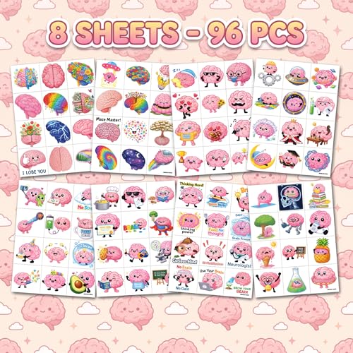 96pcs Brain Temporary Tattoos for Kids - Educational Science Stickers