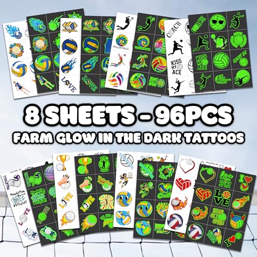 96 Pcs Glow in Dark Volleyball Temporary Tattoos for Kids