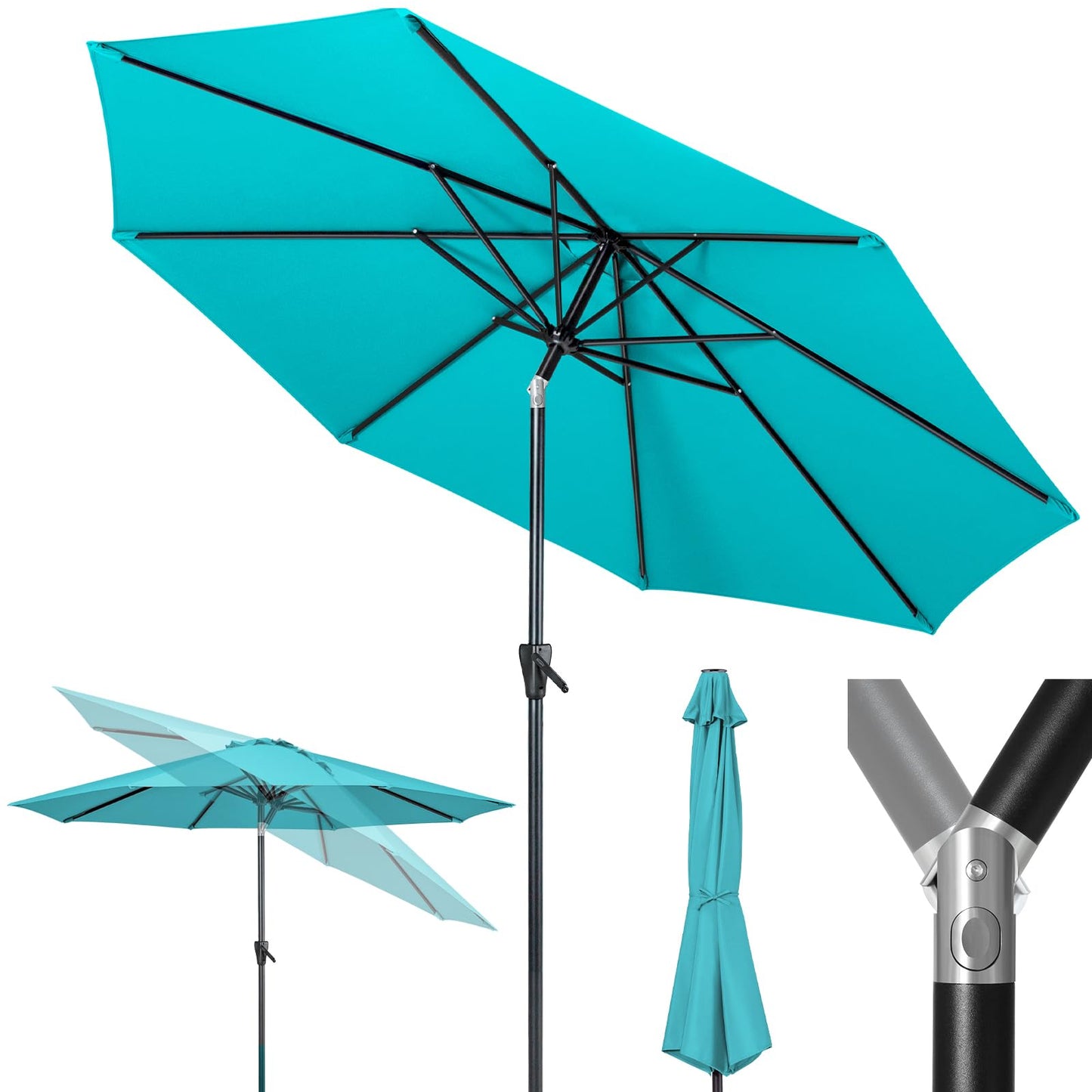 Tempera 7.5ft Patio Market Outdoor Table Umbrella with Push Button Tilt and Crank,Large Sun Umbrella with Sturdy Pole&Fade resistant canopy,Easy to set,Turquoise