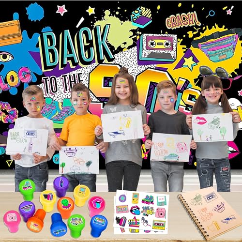 90s Party Favors Set - 24 Temporary Tattoos & 12 Stamps