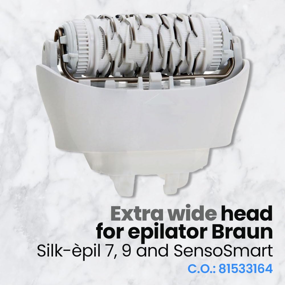 Anakel Home Replacement Epilator Head 81533164 Compatible with Braun Silk-épil 7, Silk-épil 9 and Xpressive | Extra Wide Epilation Head, White