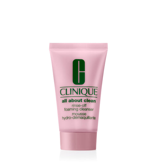 Clinique All About Clean Rinse-Off Foaming Facial Cleanser With Hyaluronic Acid + Glycerin For Oily Skin Types | Dissolves Makeup + Sunscreen, Mini Travel Size, 1 fl. oz.