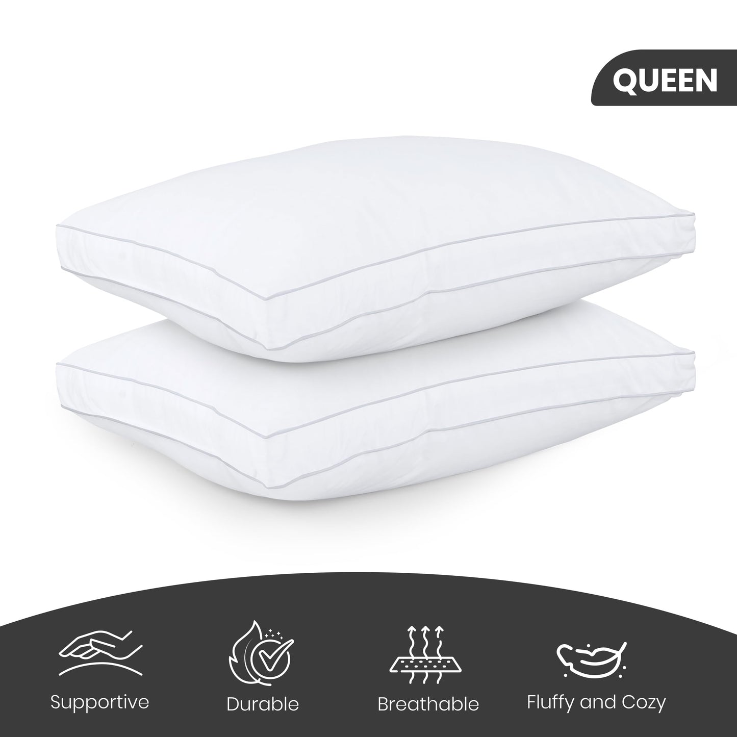 Utopia Bedding Bed Pillows for Sleeping Queen Size (White), Set of 2, Cooling Hotel Quality, Gusseted Pillow for Back, Stomach or Side Sleepers