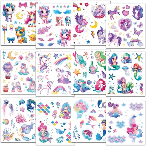 Glitter Temporary Tattoos for Girls - 12 Sheets Glitter Temporary Tattoos for Girls Birthday Party Favors Goodie Bag Fillers