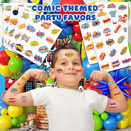 96 PCS Comic Temporary Tattoos for Kids Party Favors