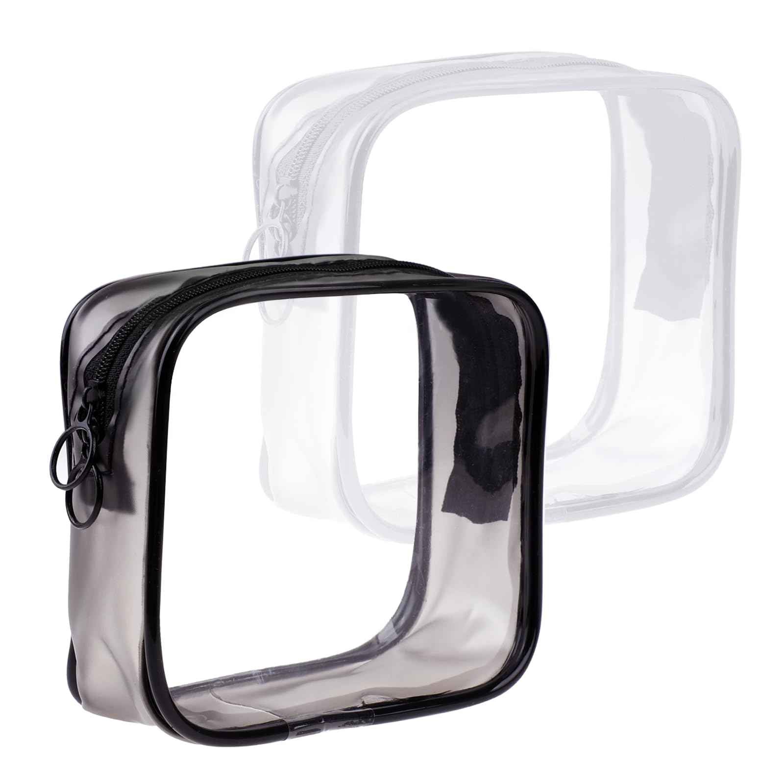 Sliverdew 2 PCS Small Clear Makeup Bags Zipper Pouch Mini Cosmetic Bag White Black Toiletry Bag for Men Purse Essentials Items Women Purse Travel Accessories