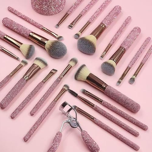 Stlalsa-Professional Makeup Brush Set, 23 Pieces, Pink and White Synthetic Brushes with Diamond Handle, for Powder, Contour, Eyeshadow Application (rosa)