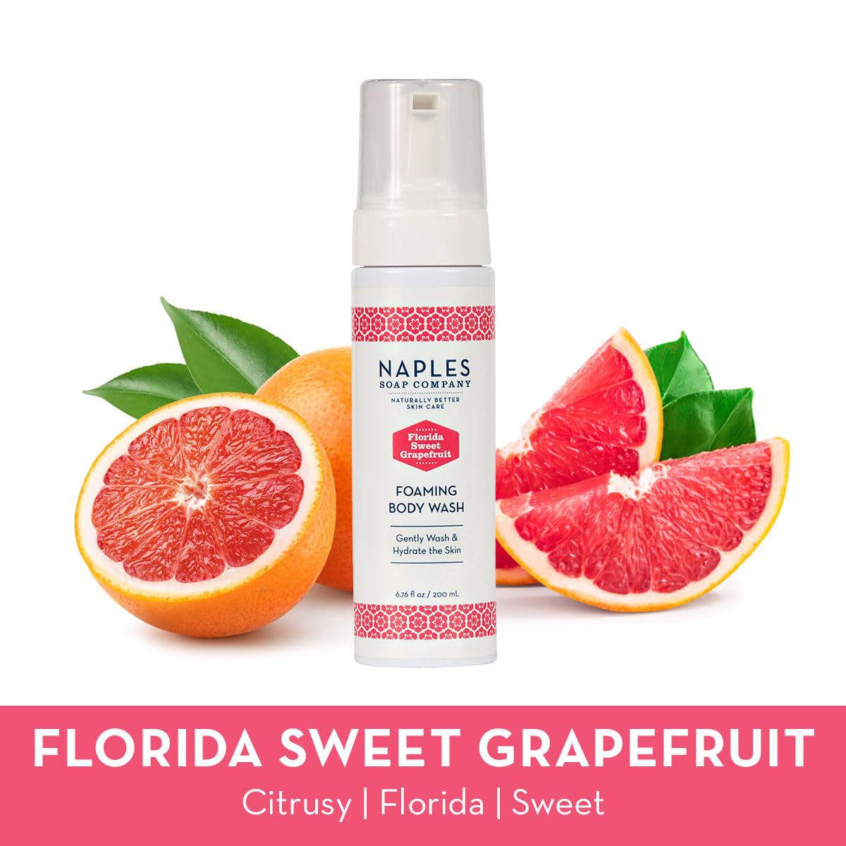 Naples Soap Company Foaming Body Wash - Paraben and Silicone-Free, Vegan Formula - Florida Sweet Grapefruit, 6.72oz