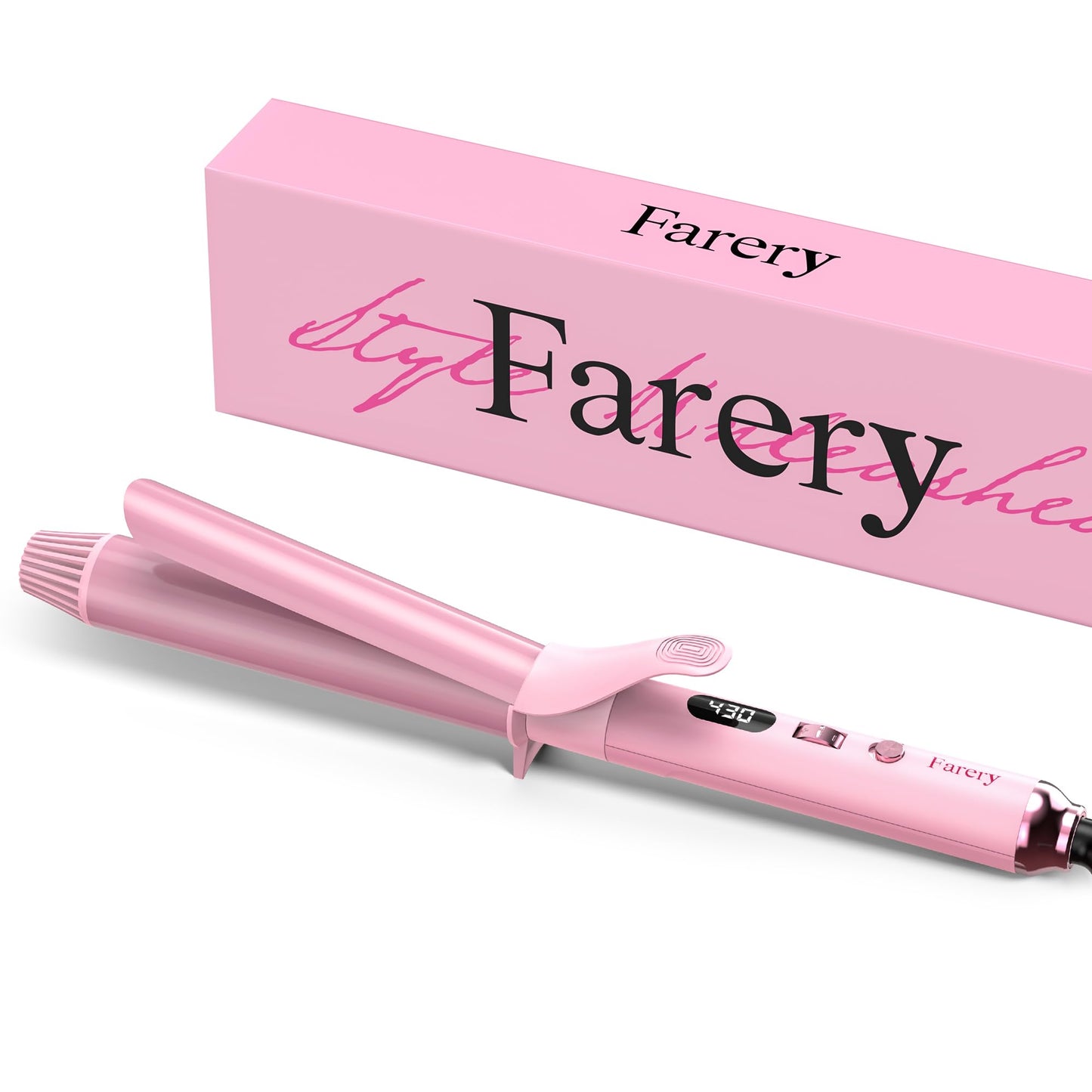 FARERY Long Barrel Curling Iron 1 1/4 inch, 1.25 Inch Curling Iron for Thin Hair, Infused Argan Oil & Keratin, 11 Adjustable Temp, Include Clips & Silicone Pad, Pink