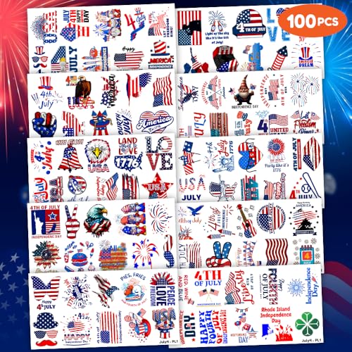 100 PCS 4th of July Temporary Tattoos - Party Favors & Decor