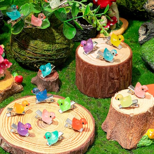 42Pcs Sprouts Rave, Cute Mini Glow Resin Duck Clips for Hair, Festival Accessories for Girls Party Supplies