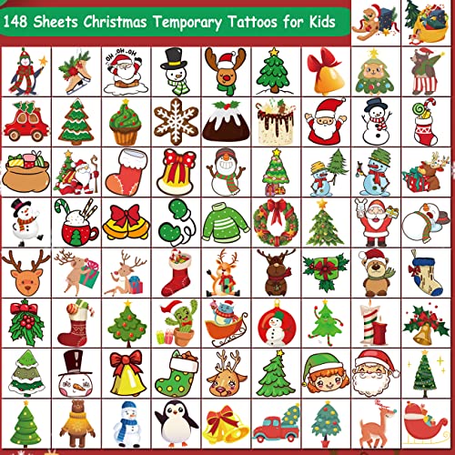 Christmas Temporary Tattoos for Kids, 148 PCS