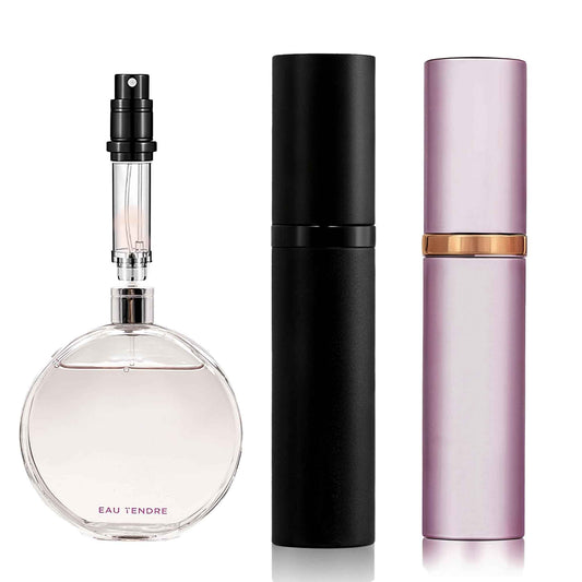 muilsae Perfume Refillable Bottle 5ml Bottom Refill Portable Purse Atomizer, Cologne Travel Perfume Spray Bottle for Outgoing and Traveling (Black + Pink 10ml)