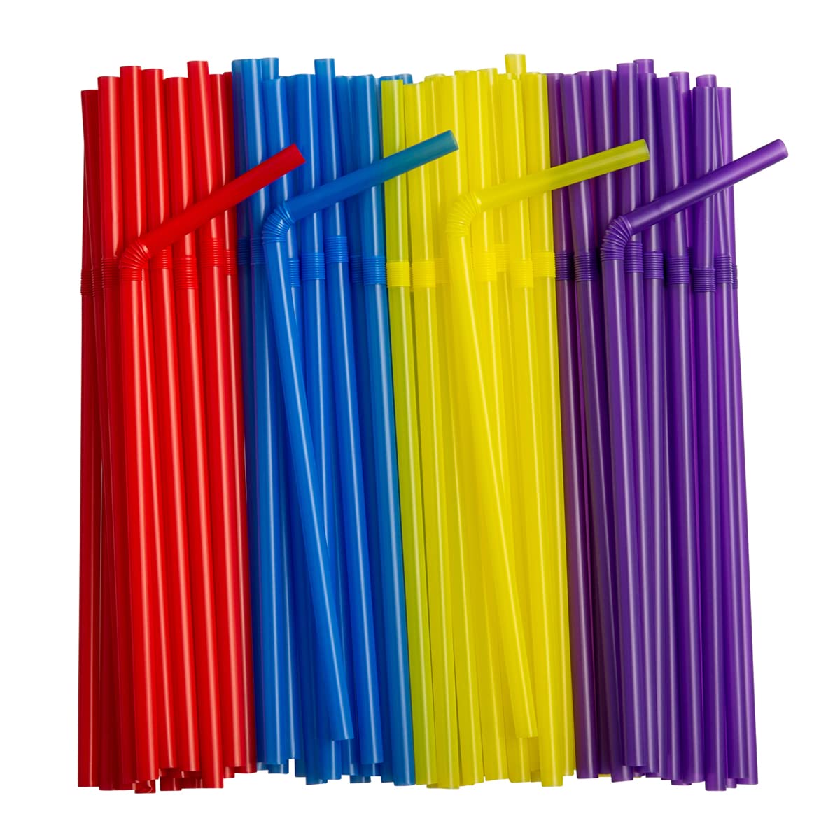 Comfy Package [250 Count] Flexible Plastic Drinking Straws - Disposable Swizzle Sticks - 7.75" High - Assorted Colors