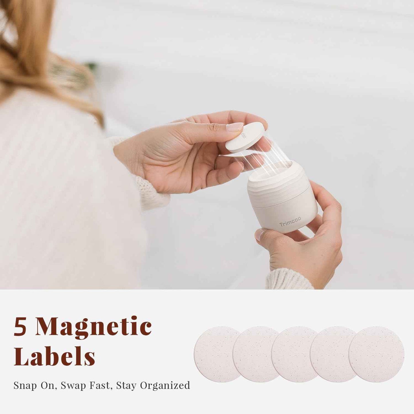 Trimcoo New Travel Toiletry Containers [Ultra Leakproof] TSA-Approved, PLA Hard Shell Jars with 5 Magnetic Labels, Wide Mouth Bottles for Lotion, Cleanser, Shampoo, Conditioner, Beige, 3 Pack, 1OZ