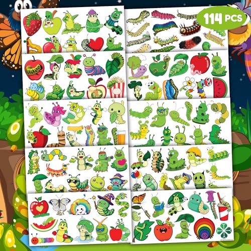 114 PCS Caterpillar Temporary Tattoos - Party Favors & Gifts