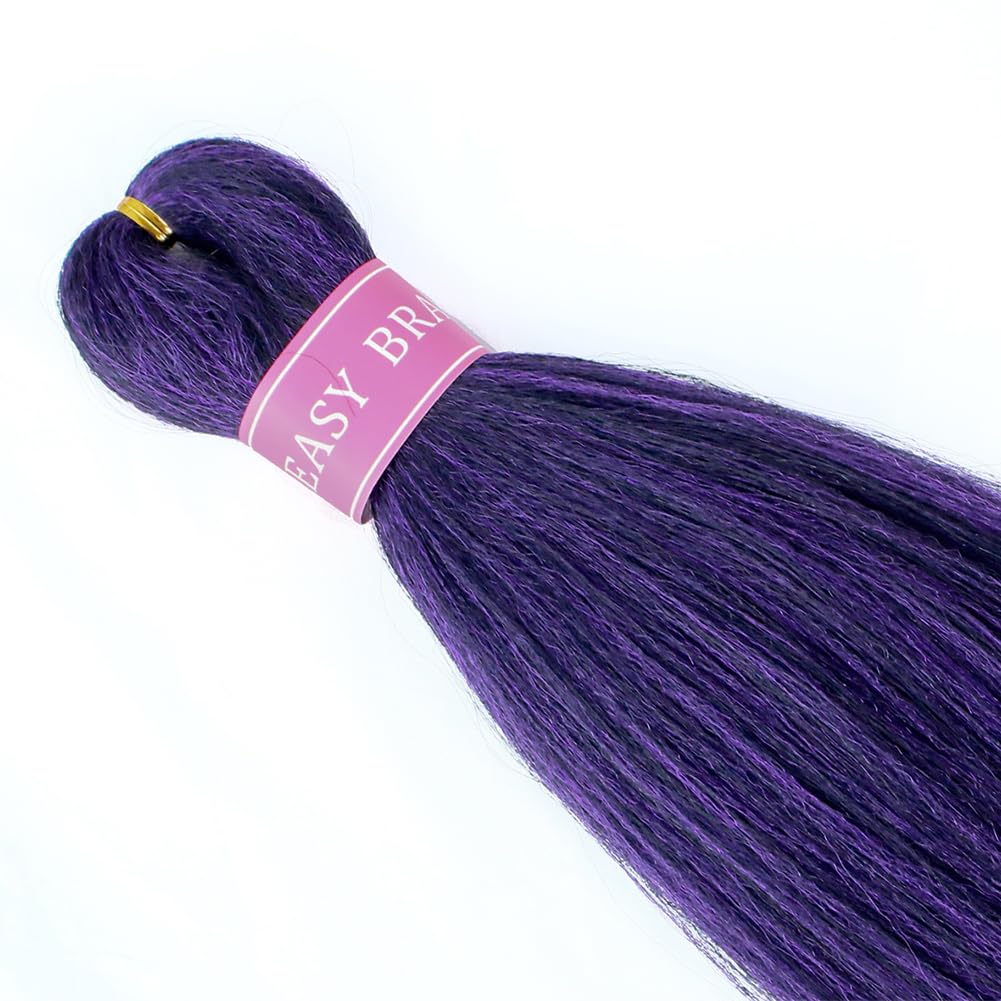 AFNOTE Pre Stretched Braiding Hair Extensions for Braids 20 Inch 3 Packs Ombre Purple Braiding Hair Pre Stretched Synthetic Soft Prestretched Braid Hair Extension Hot Water Setting-Black/Purple