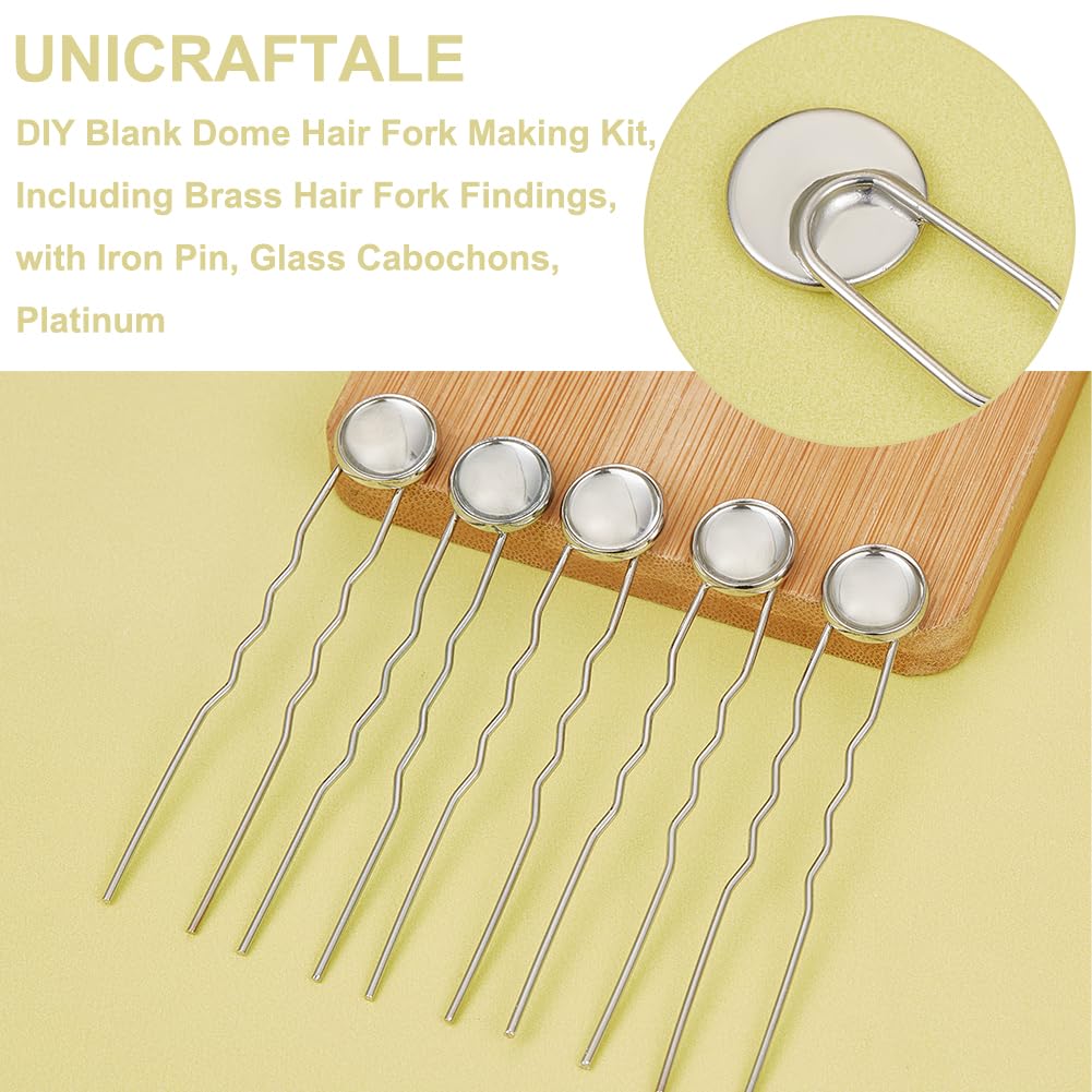 UNICRAFTALE 30 Sets 3 Colors Hairpins Round Bezel Tray Blank Hair Pins Brass DIY Cabochon Hair Pins Supplies with Glass Cabochons 12mm Tray Hair Bobby Pin 60mm Long Hair Fork for Jewelry Making