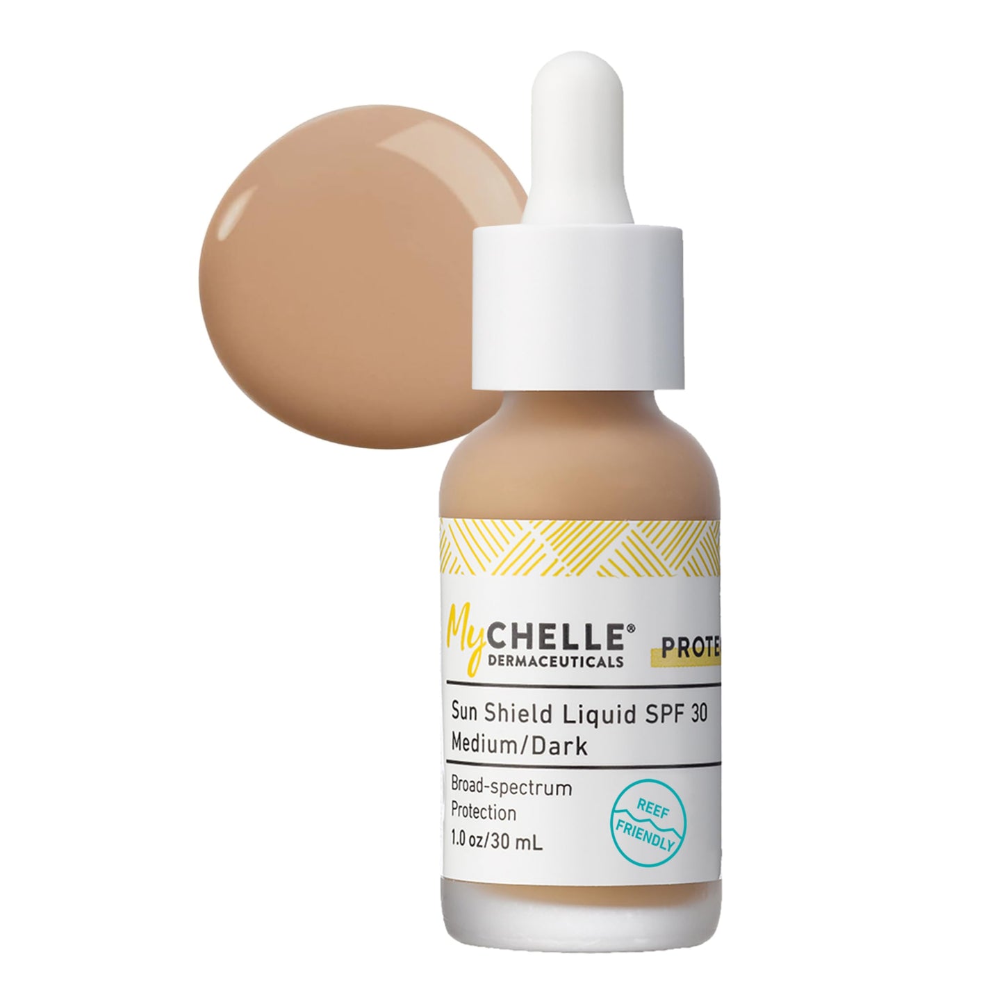 MyChelle Dermaceuticals, Sun Shield Liquid SPF 30 Medium/Dark (1 Fl Oz) - Tinted Sunscreen for All Skin With Oil-Absorbing Bentonite Clay - Use as Sheer Foundation or Makeup Primer for Matte Finish