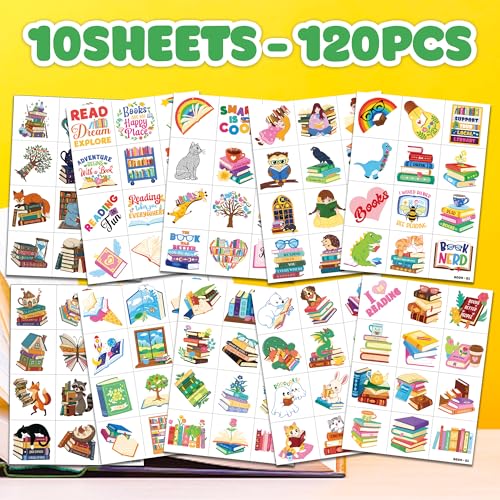 120 PCS Reading Temporary Tattoos for Kids | Book Lover Party Favors