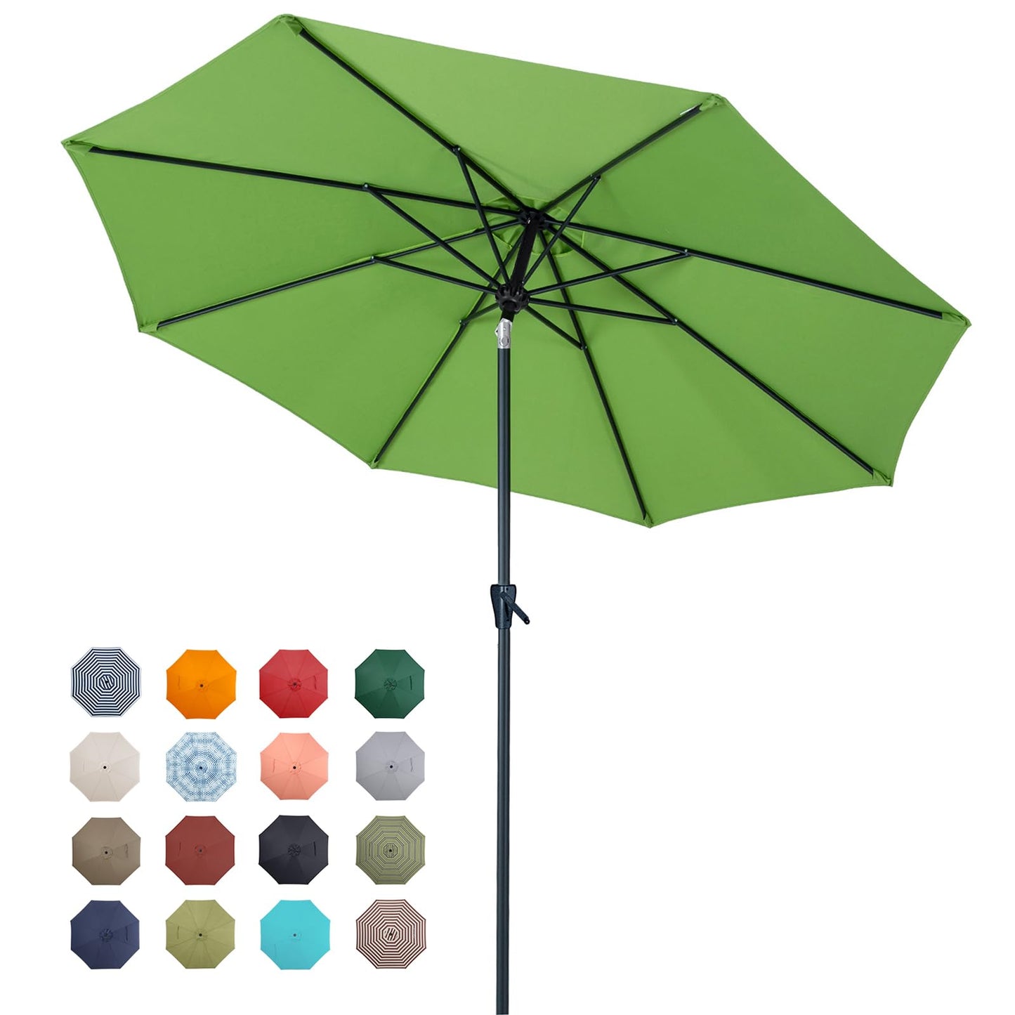 Tempera 9ft Patio Market Outdoor Table Umbrella with Push Button Tilt and Crank,Large Sun Umbrella with Sturdy Pole&Fade resistant canopy,Easy to set, Green